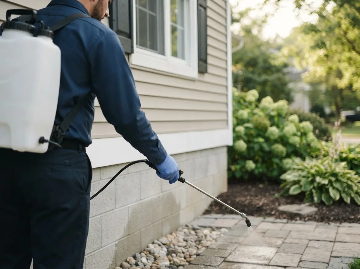 Pest control technician inspecting a home in Homer, NE
